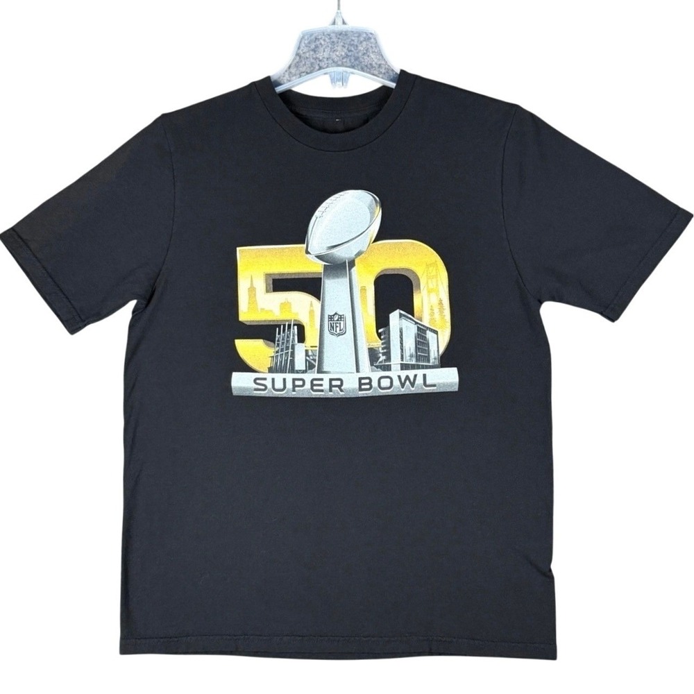 NFL Super Bowl 50 Denver Broncos Youth XL Graphic T-Shirt Black Cotton Football